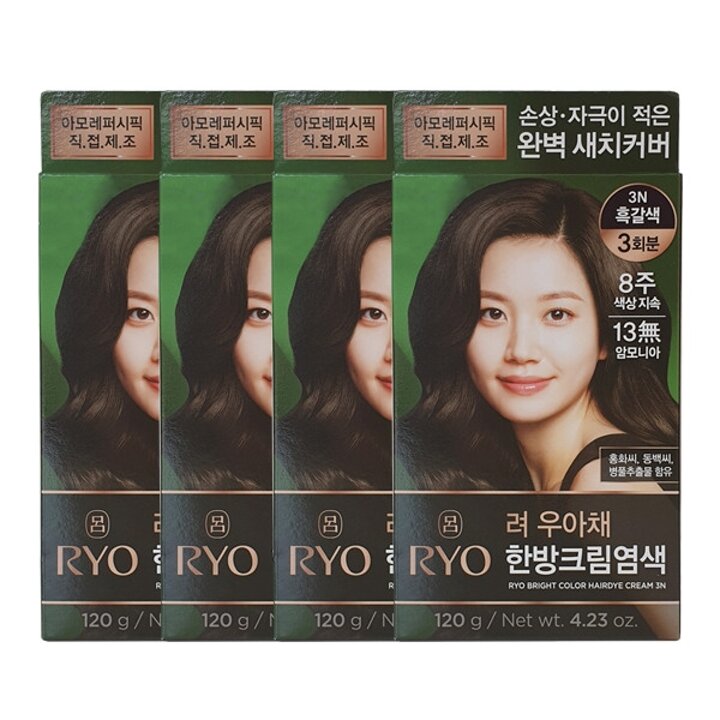 려 우아채 염색약 새치크림 3N 흑갈색 x4