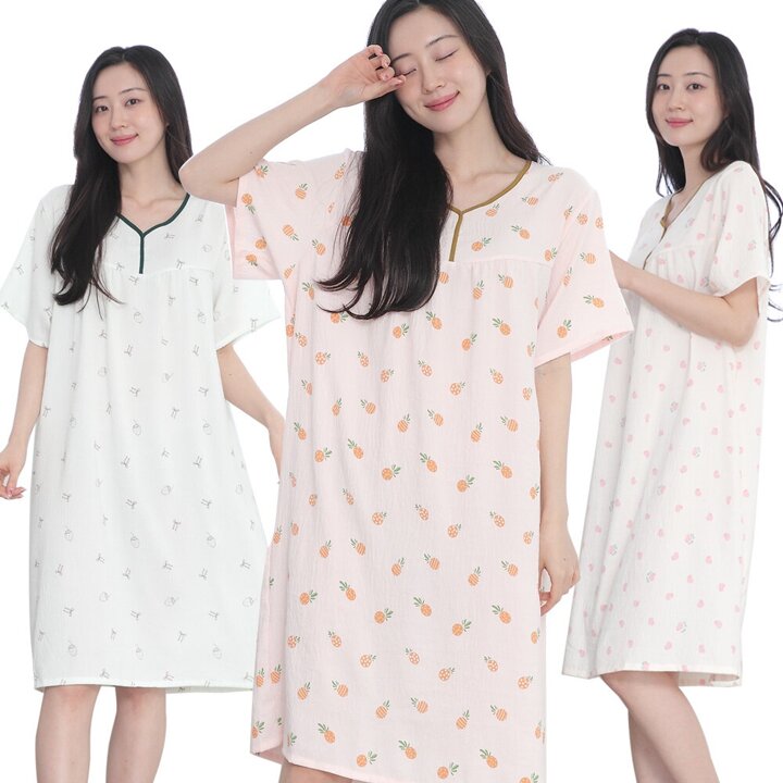 여성 여름 원피스잠옷 면 반팔 빅사이즈 홈웨어