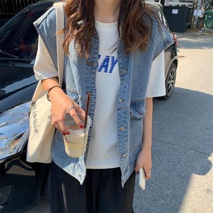 여성청베스트청조끼오버핏데님베스트청자켓