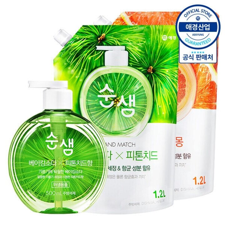 순샘 믹스앤매치 주방세제 500ml x1개   리필 1.2L x2개