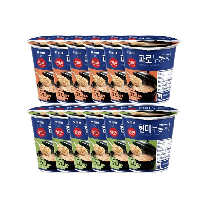 CJ제일제당 오쌀미 햇반 파로누룽지 30g x6개 + 현미누룽지 30g x6개