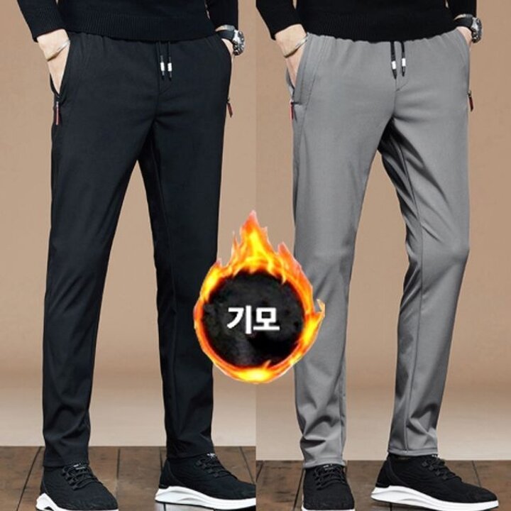 남자 기모안감 허리밴딩 스판 슬림 일자 바지 OC-PTA-SWFGY5IR