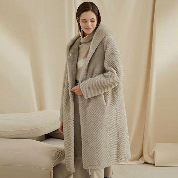 [엘루아] VEGAN FAUX 밍크 후드 롱 코트 4종택1