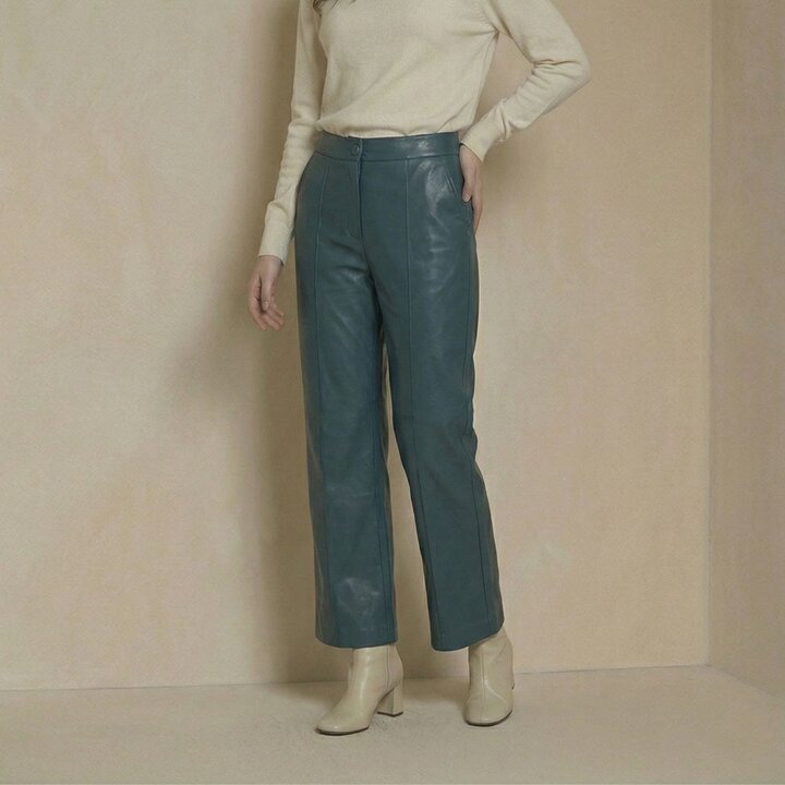 레더렛 세미 와이드 팬츠