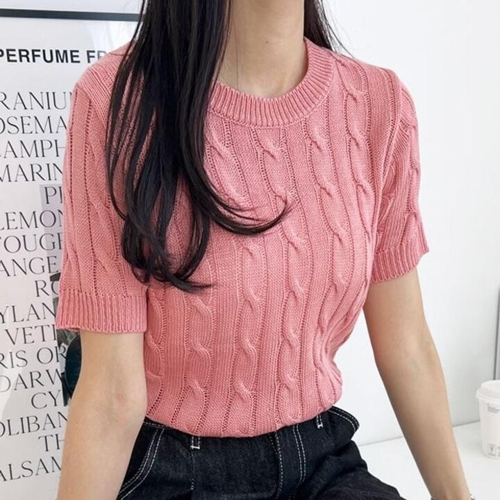 꽈배기여성유행반팔니트여름여자반팔티니트티