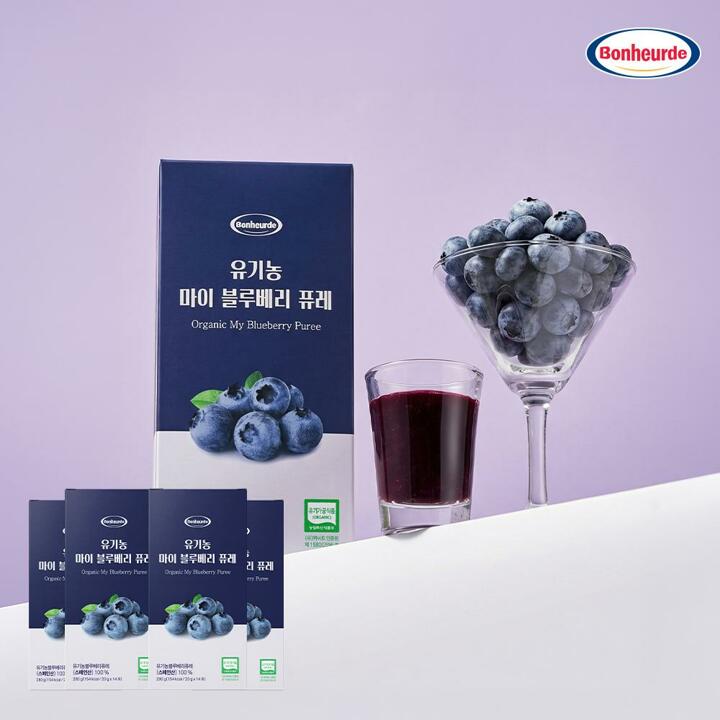[100% 유기농] 보넬드 유기농 마이 블루베리 퓨레 20g*14포, 4박스