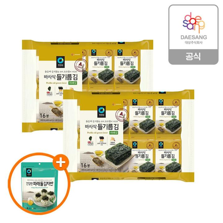 (G)청정원 들기름바사삭김파래김 4g 32개+(증정)파래돌김자반 50g