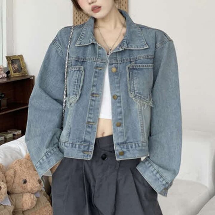 여성 포켓 루즈핏 데님 자켓