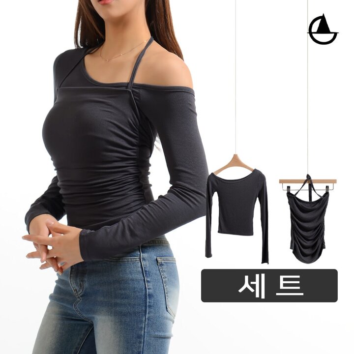 셋업 레이어드 홀터나시   티셔츠 세트 요가복 oz62