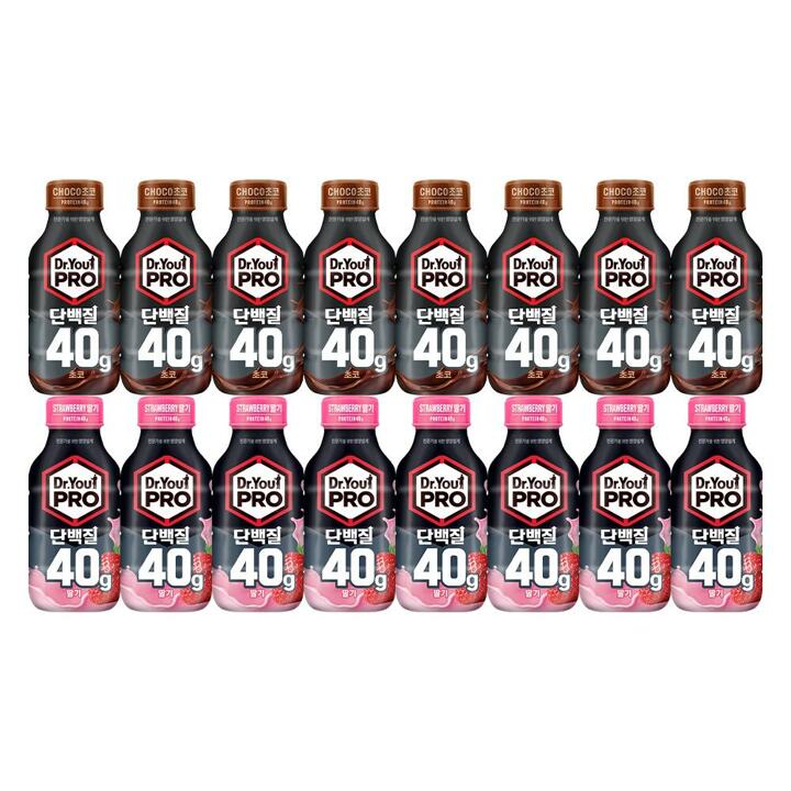 닥터유 프로 단백질 드링크 40g 초코 350ml 8개+딸기 350ml 8개