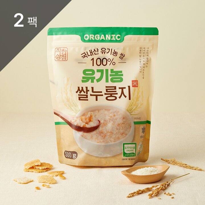 [착한상점] 국내산 유기농쌀 누룽지 500g 2팩