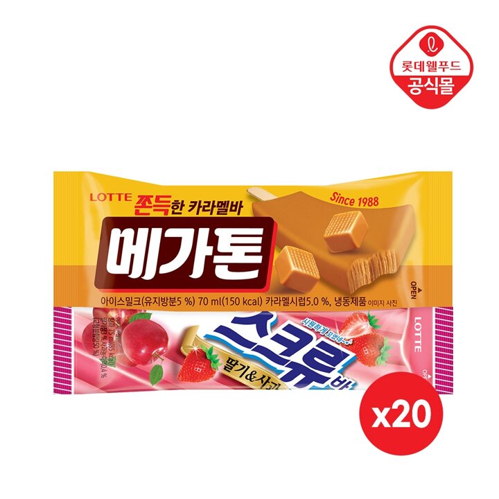 롯데 메가톤바 70ml 20개 + 스크류바 80ml 20개