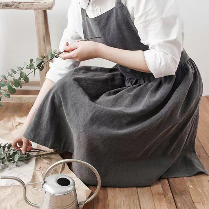 내츄럴 원피스 린넨 앞치마 주방 카페 어린이집 유치원 꽃집 공방 롱앞치마