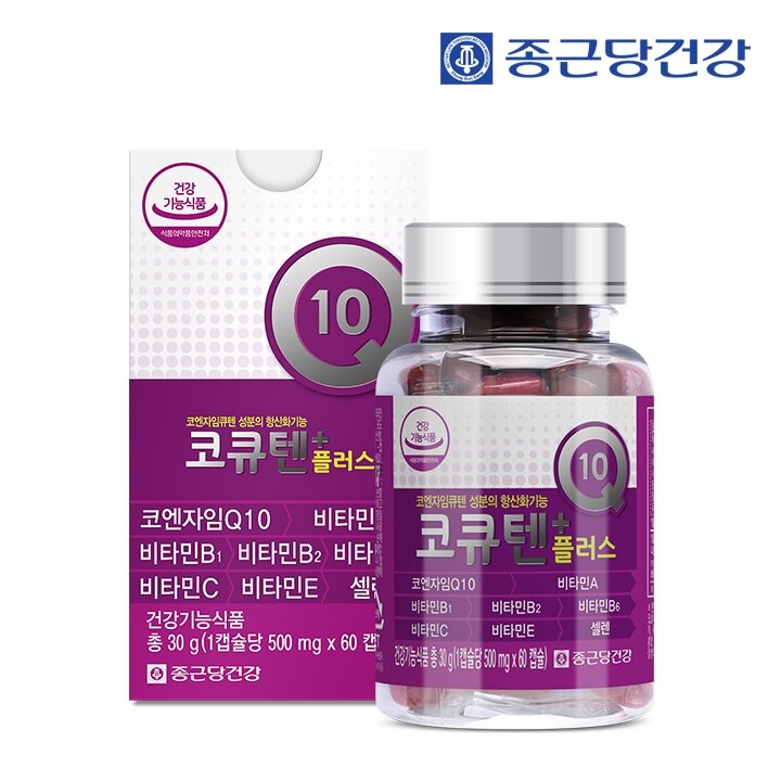 종근당건강 코큐텐 플러스(항산화 도움주는 비타민A,B,C,E군, 셀렌까지 함유, 500mgX60캡슐) 1병(2개월분)