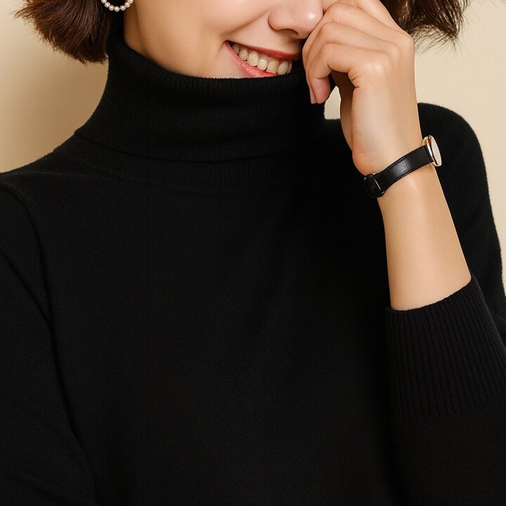 쫀쫀한 여성 터틀넥 니트 베이지 블랙 겨울 필수 이너 폴라티 슬림핏