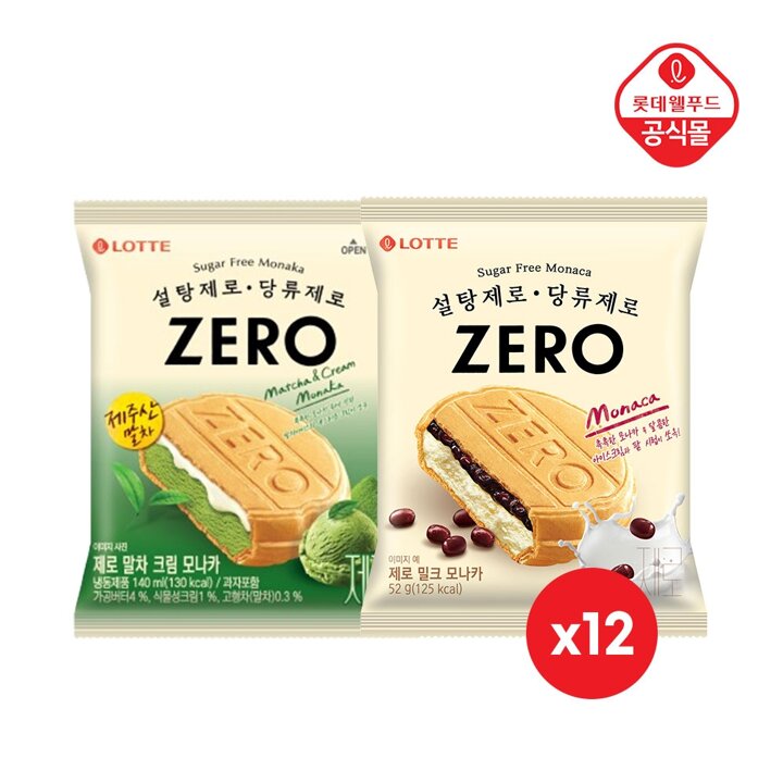제로 모나카 밀크 140ml x 12개+제로 모나카 말차크림 140ml x 12개