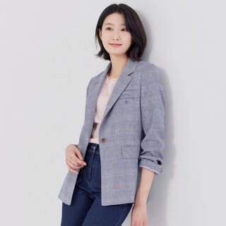 [지센] 린넨 체크 테일러드 싱글버튼 긴팔 자켓 LFJKP302_NA