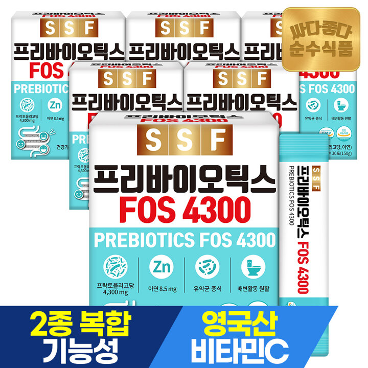 순수식품 프리바이오틱스 FOS4300 아연 프락토올리고당 6박스(180포) 6개월분 비타민C 17종 생유산균