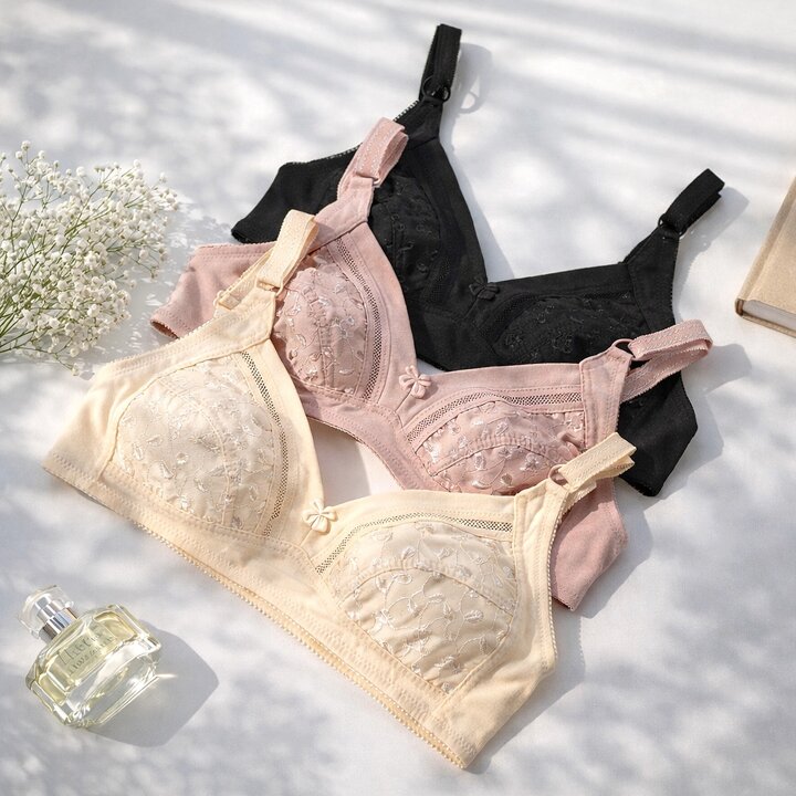 노와이어 자수 레이스 풀컵 브라 편한브라 메쉬 통기성 빅사이즈 브래지어