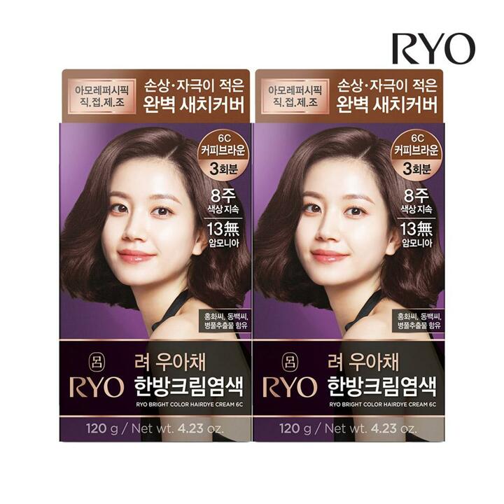 려 우아채 한방크림염색 커피브라운 6C 120g 2개