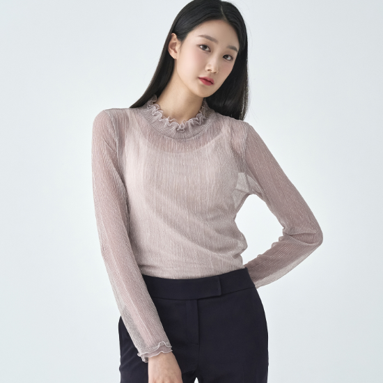 [지센] 메탈 시스루 프릴넥 긴팔 티셔츠 LFTSO306_LP