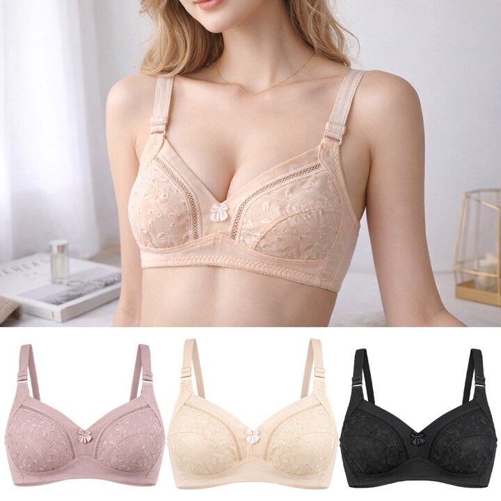 노와이어 자수 브래지어 홑겹 편한브라 통기성 메쉬 빅사이즈브라