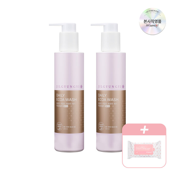 [비밀특가] 질경이 여성청결제 밸런스 케어 골드 젤 200ml 2개 SET + 페미닌 티슈 10매입
