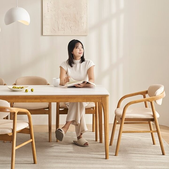 [NEW 기본배송비무료]오벤느 포세린 통세라믹 4인용 와이드 원목 1600 식탁세트(의자4)
