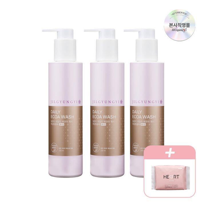 [비밀특가] 질경이 여성청결제 밸런스 케어 골드 젤 200ml 3개 SET + 마음생리대 중형 4개입