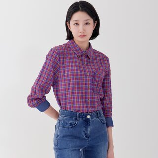 [지센] 유럽수입원단 체크 청배색 셔츠 LCWSP222_PP