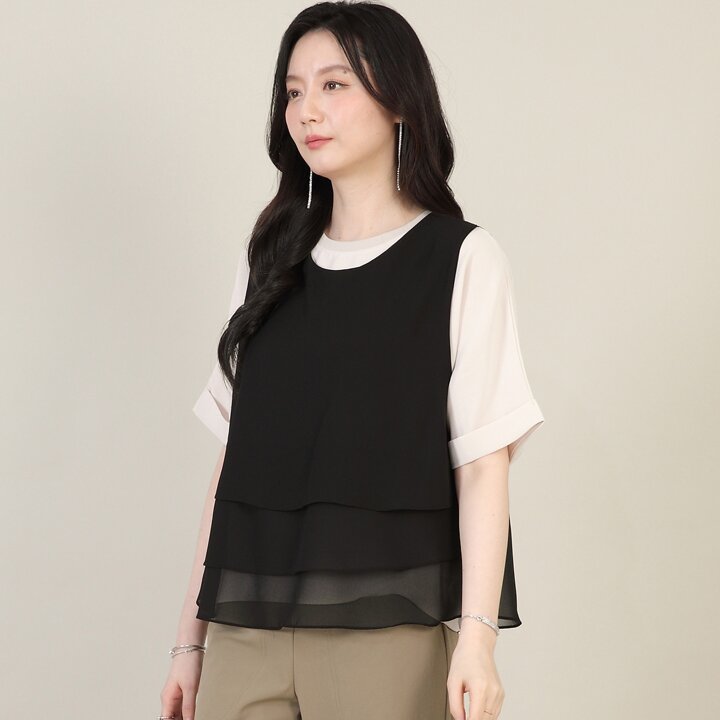 캉캉 쉬폰 시스루 여성 봄 여름 숏 크랍 조끼 V04636