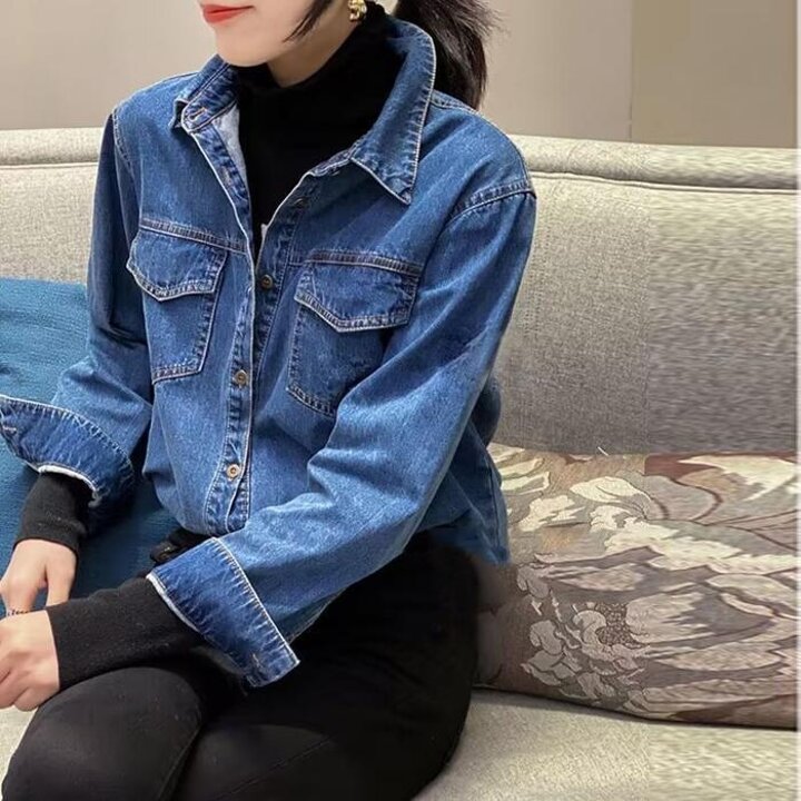 베이직여성데님셔츠긴팔데님남방루즈핏청남방