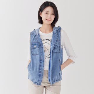 [지센] 후드 데님 베스트 LCVTP321_BL