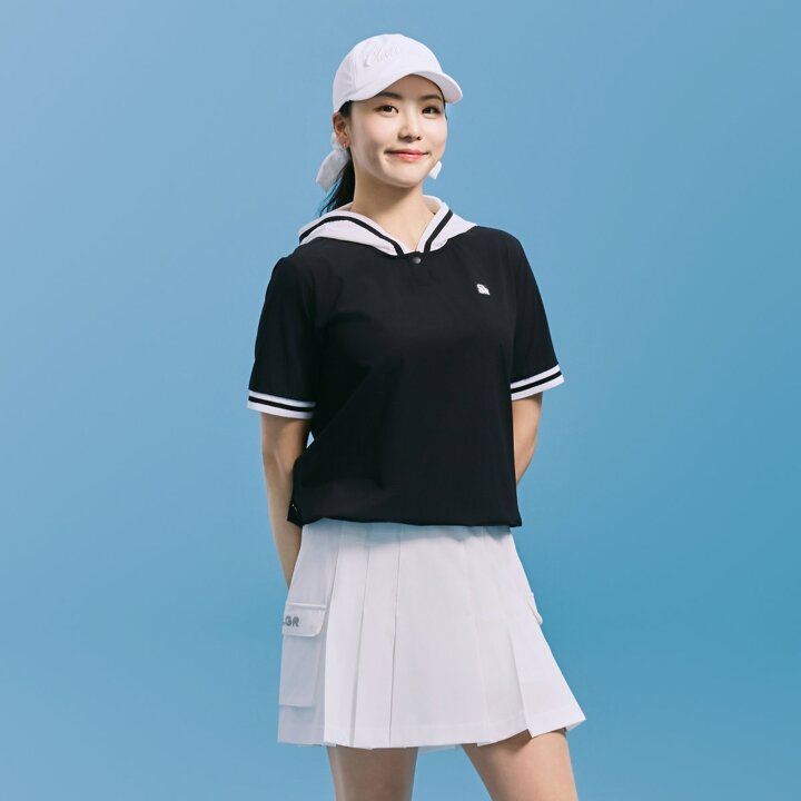 (대전신세계)[챌린저] 여성 스트레치 경량 후드 반팔 우븐탑