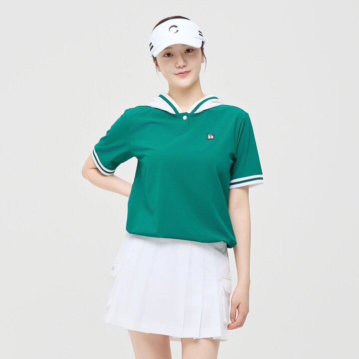 (대전신세계)[챌린저] 여성 스트레치 경량 후드 반팔 우븐탑