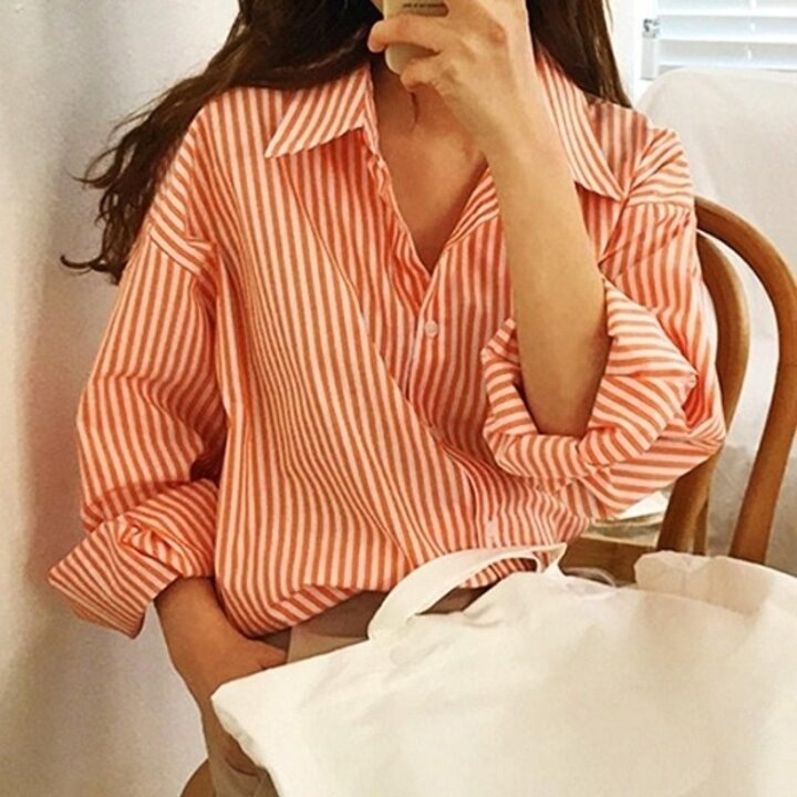 스트라이프 오버핏 루즈핏 여성 롱셔츠 셔츠19650481667501