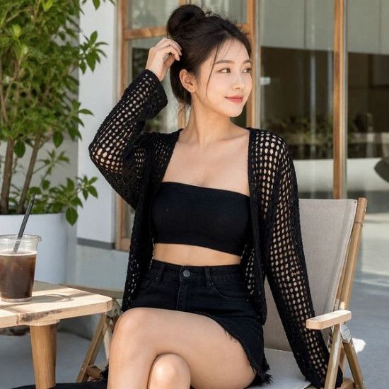 여름 비치웨어 시스루 망사 로브 가디건 휴양지 커버업