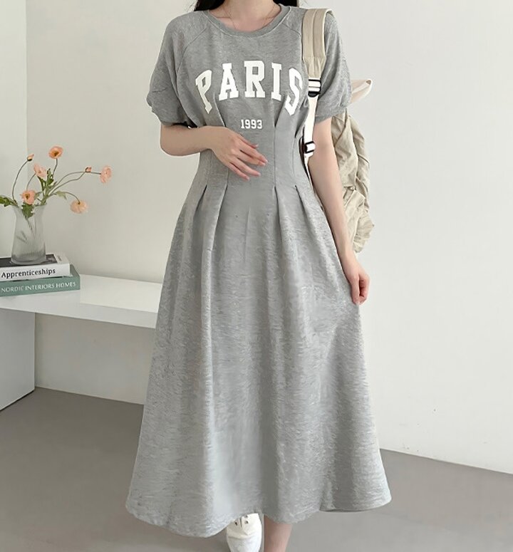 PARIS 레터링 허리라인 원피스