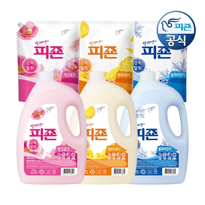 피죤 섬유유연제 3.1L 용기 x 2개+2100ml 리필 x 2개