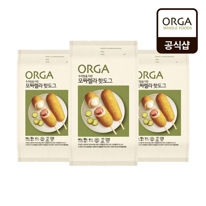 올가 우리밀 모짜렐라 핫도그 15개 (80gX5입X3)