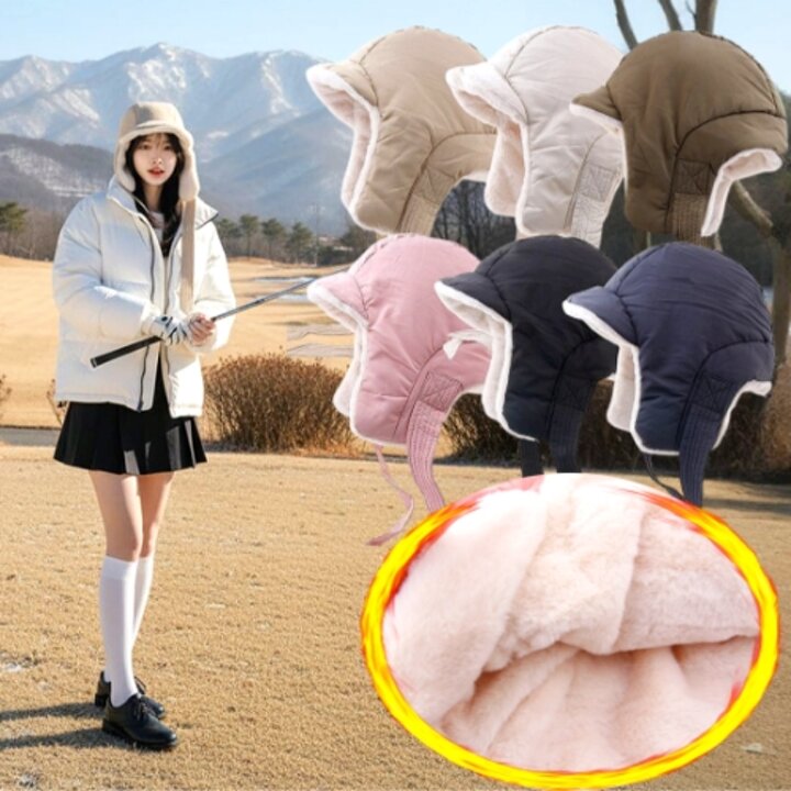 원온패딩방한모자 겨울 골프 등산 여성 귀달이모자