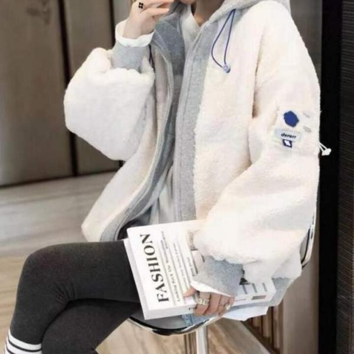 여성 겨울 양털 자켓 후리스 레이어드 뽀글이 후드 점퍼 남자패딩