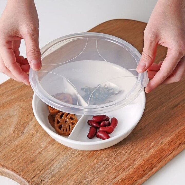 백온 도자기 원형 3절 나눔접시 밀폐찬기[33872923]