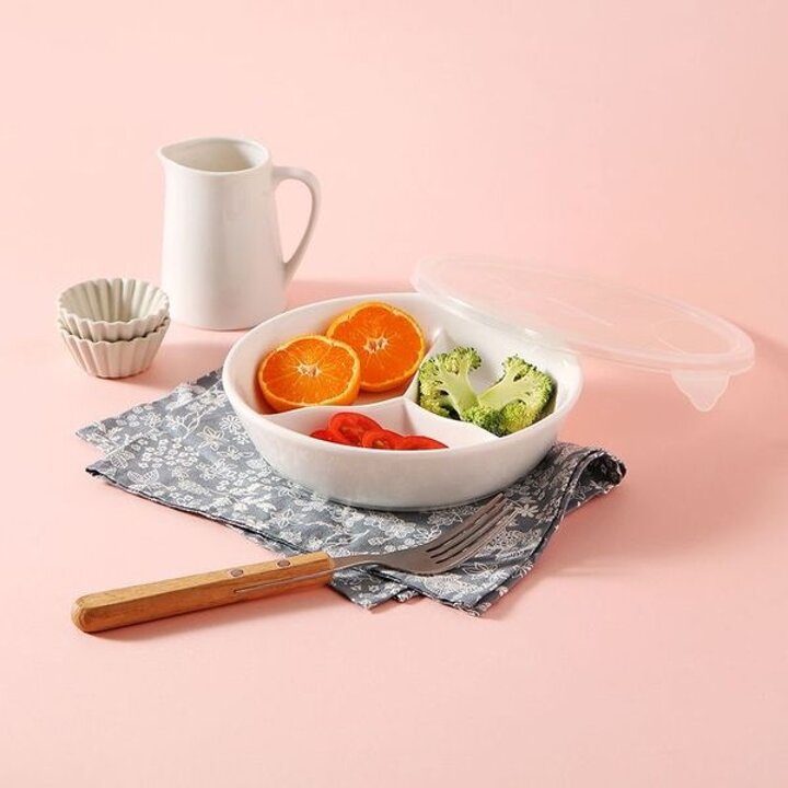 백온 도자기 원형 3절 나눔접시 밀폐찬기[33872923]