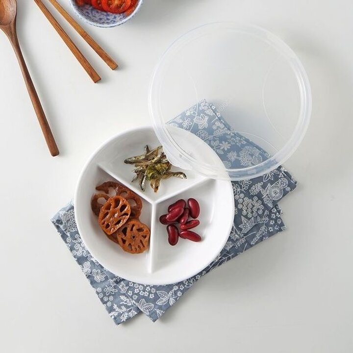 백온 도자기 원형 3절 나눔접시 밀폐찬기[33872923]