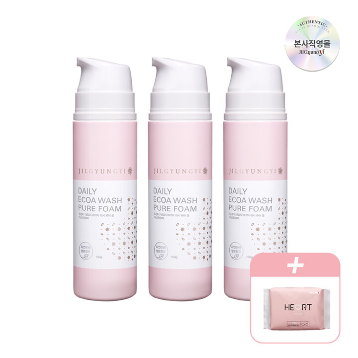 [비밀특가] 질경이 여성청결제 약산성 케어 퓨어 폼 150g 3개 SET + 마음생리대 중형 4개입