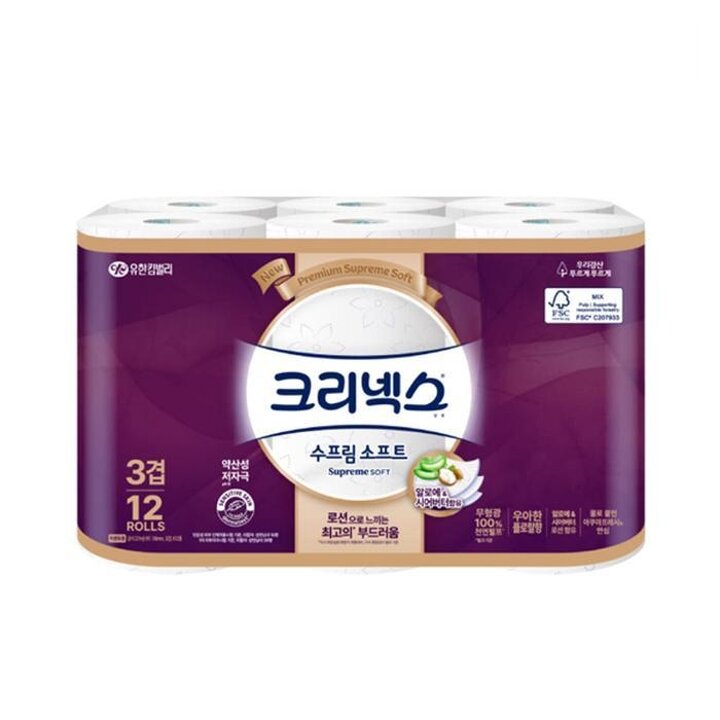 크리넥스3겹펄프수프림소프트화장지27m12롤X1EA