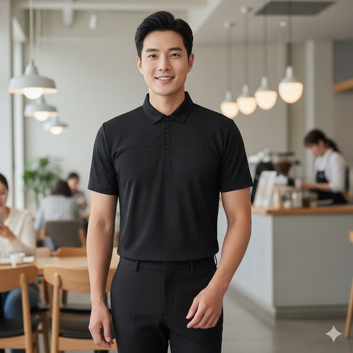 [신세계단독] 데니스골프 남성 조직물 냉감 쿨 카라 반팔티_다크네이비_NAQMMTS030