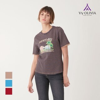 [비비올리비아] 스트라이프 프린팅 티셔츠_VVBAS3F7111