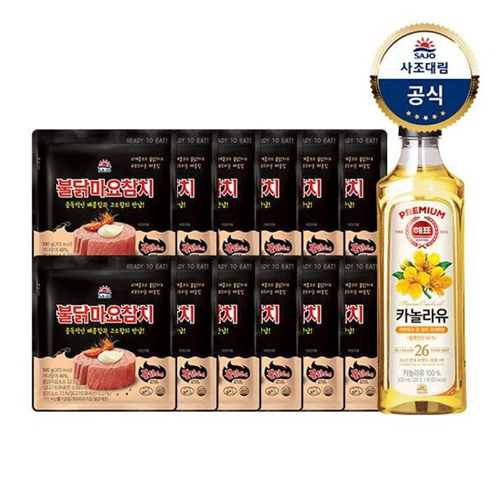 [사조대림] 불닭마요참치 파우치 100g x12개 (+카놀라유 500ML x1개 증정)